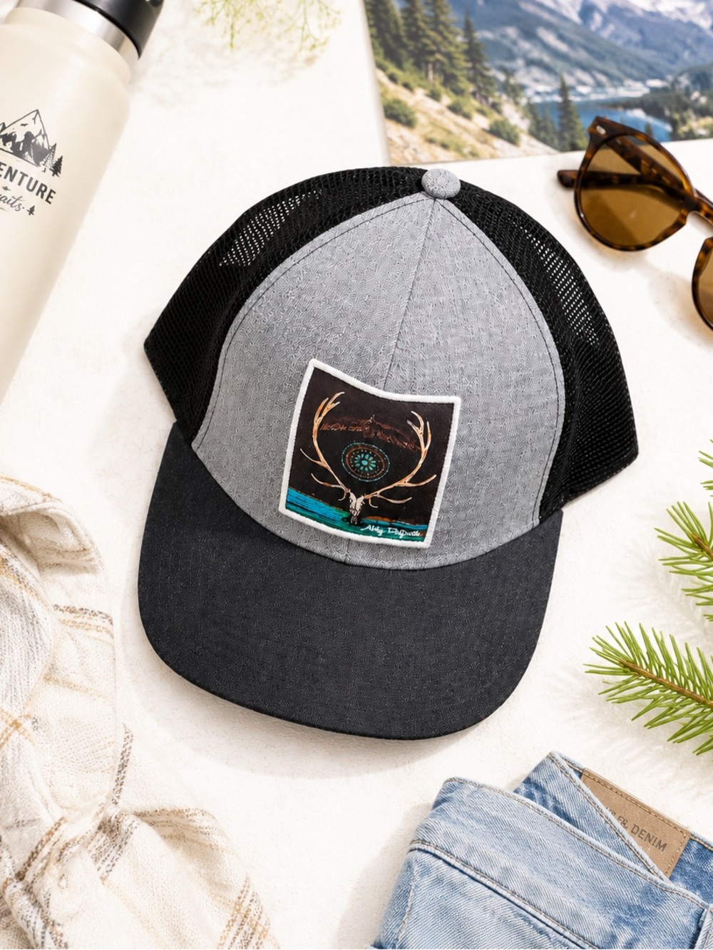 Art 4 All by Abby Paffrath Whapiti Snapback Trucker Hat Gray Black OS